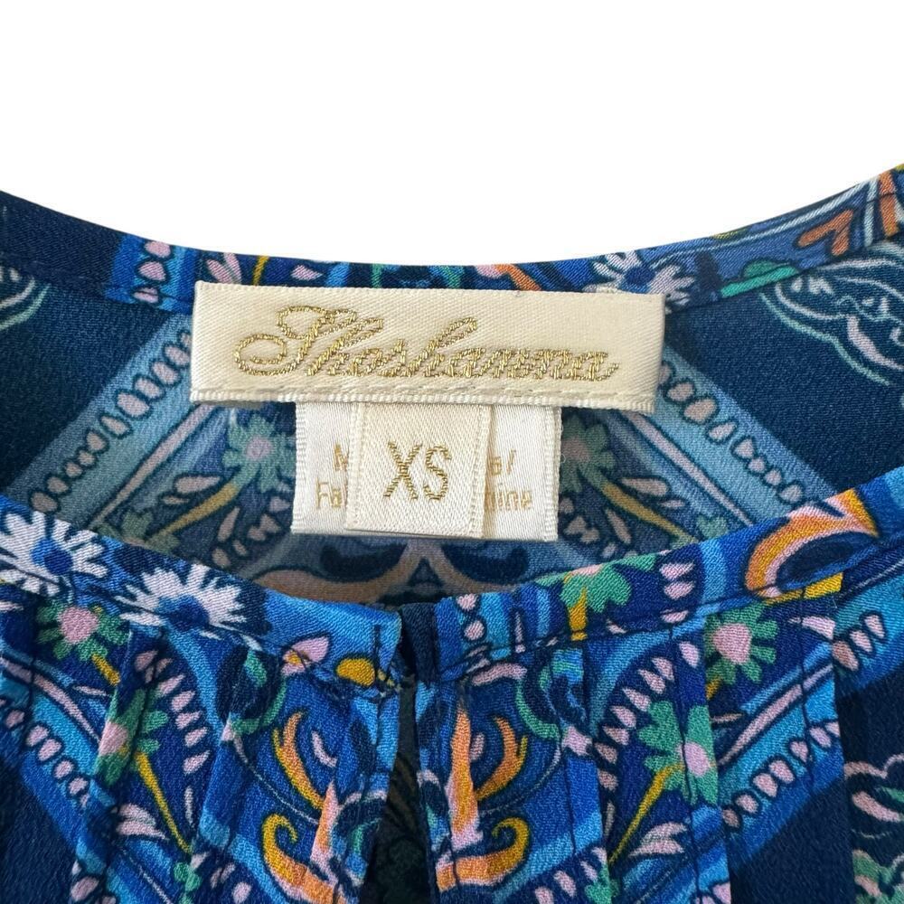 Shoshanna Lara Crepe de Chine Top in "Atlantic Tile Print" Blue Boho Size XS - Picture 6 of 11